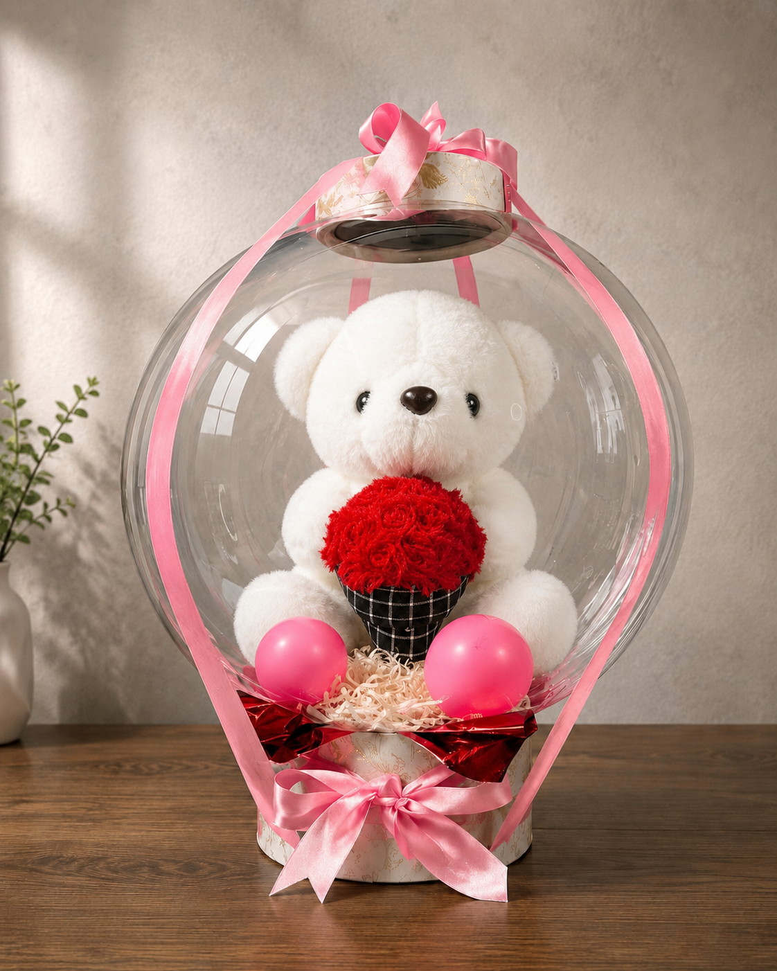 Pink Rose Hug Balloon Hamper